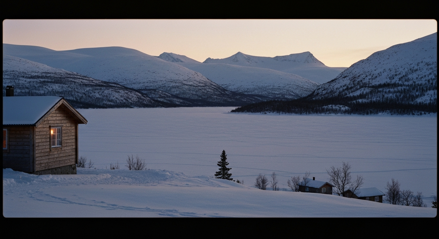 วิวจากดาดฟ้า Panorama Café ของ Aurora Sky Station มองเห็นหุบเขา Abisko และทะเลสาบ Lake Torneträsk ใต้แสงเหนือ