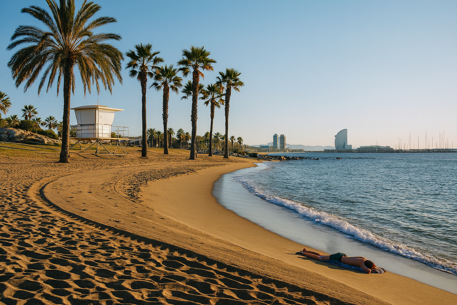 หาด Barceloneta และสกายไลน์บาร์เซโลนา