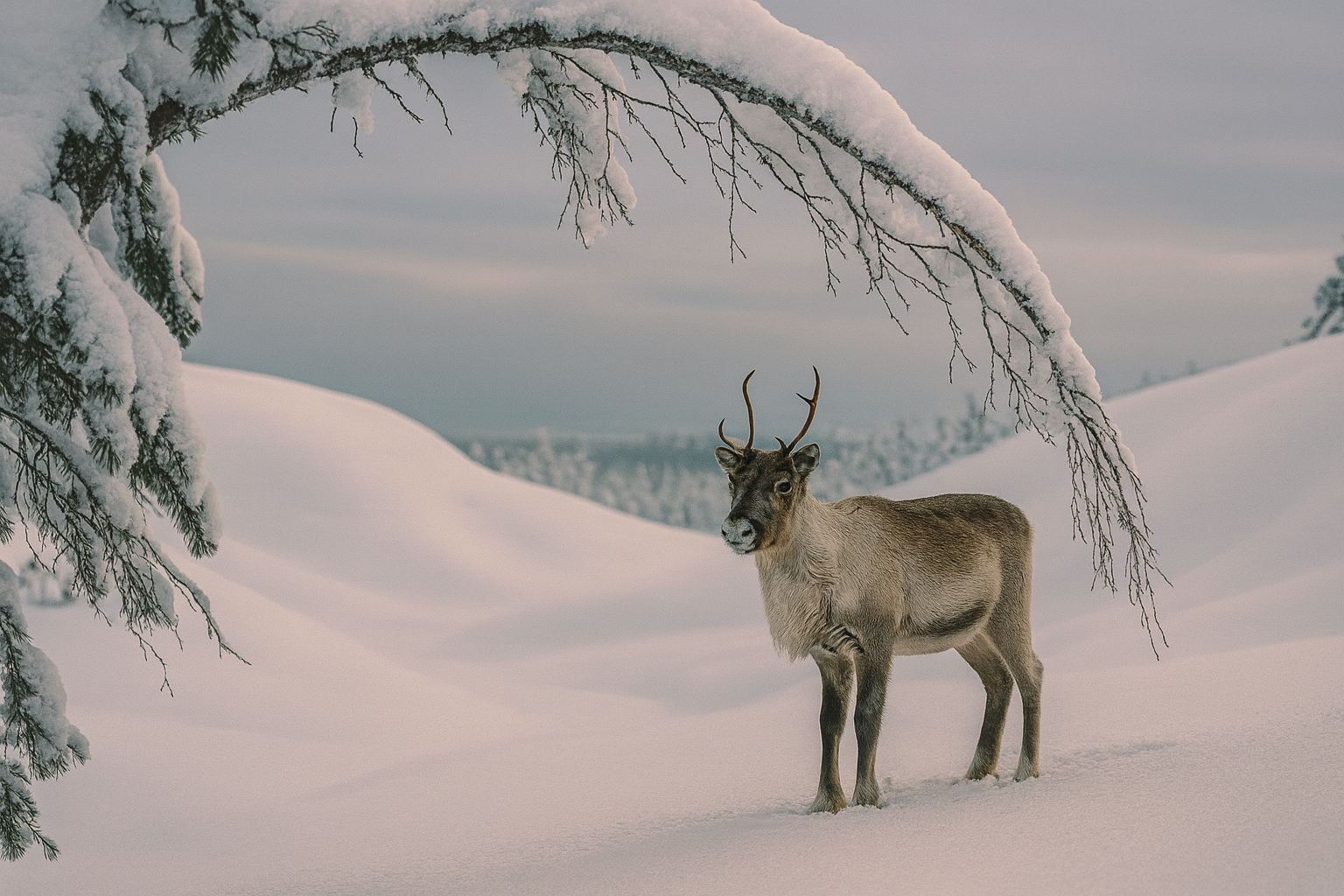 กวางเรนเดียร์ในหิมะ วัฒนธรรม Sámi แลปแลนด์