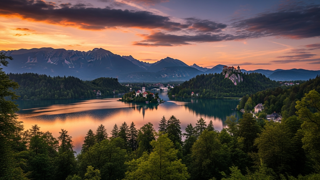 ปราสาท Bled Castle บนหน้าผาสูงเหนือทะเลสาบ Lake Bled มองเห็นวิวเทือกเขาแอลป์
