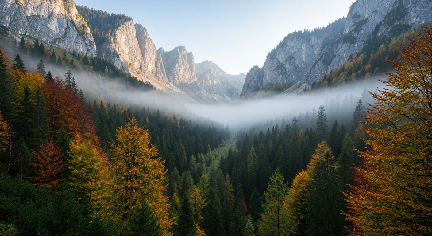 หุบเขา Vrata Valley ใน Triglav National Park กำแพงหินตั้งตรงสูงชันล้อมรอบป่าสีเขียว เส้นทางเริ่มต้นปีน Triglav จากทางเหนือ