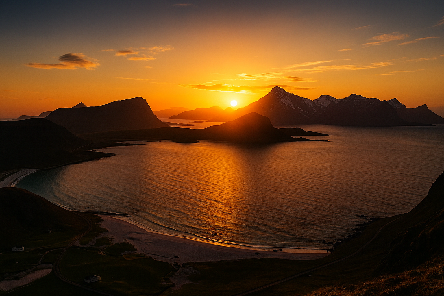 midnight sun หาด Haukland โลโฟเทน