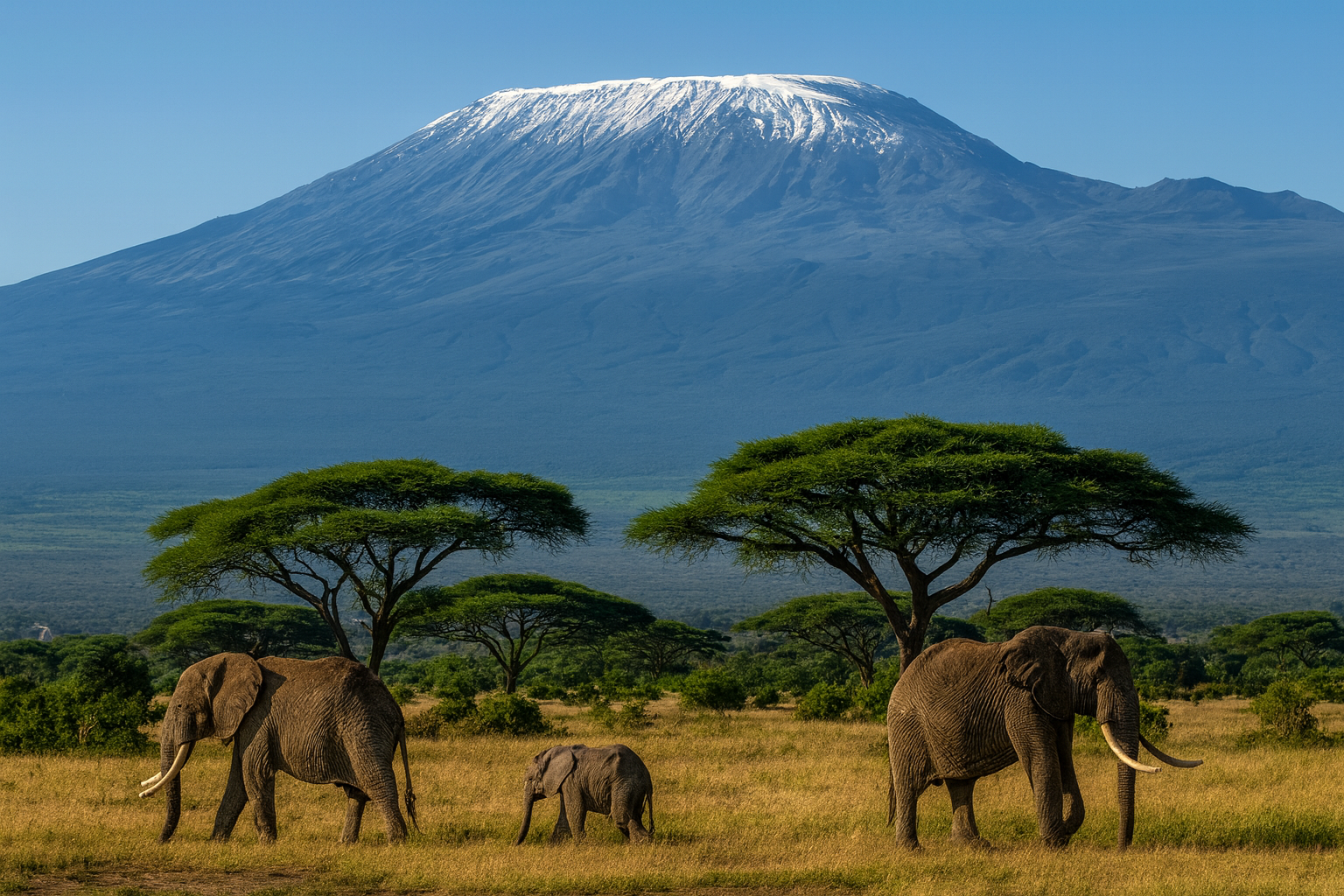 ภูเขา Kilimanjaro กับช้างและต้นอะเคเซีย