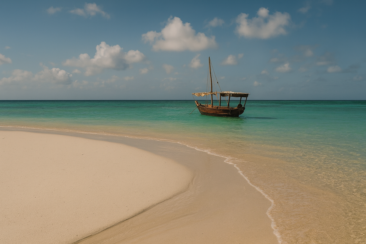 หาดแซนซิบาร์น้ำสีเทอร์ควอยซ์ เรือ dhow