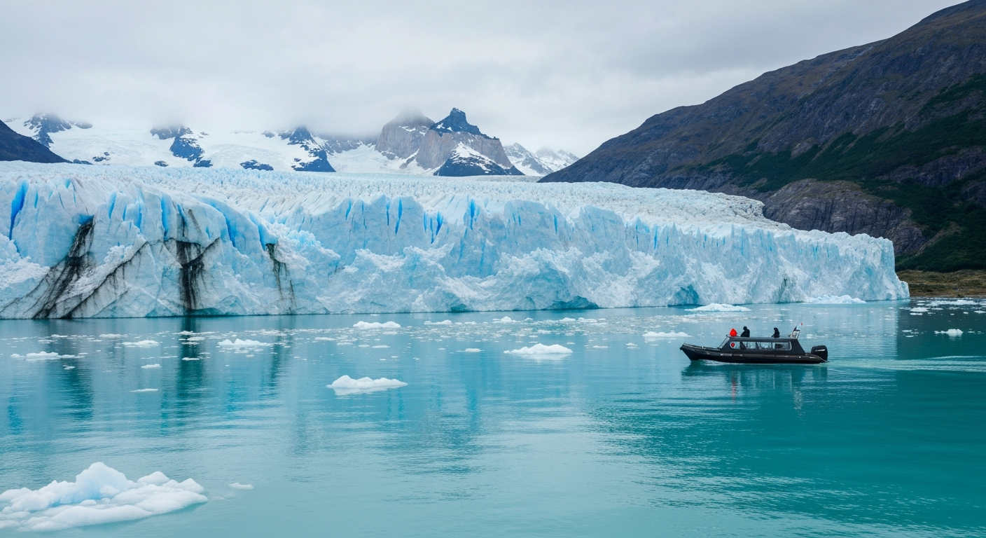 Grey Glacier ธารน้ำแข็งยักษ์ใน Torres del Paine มองจากทะเลสาบ Grey