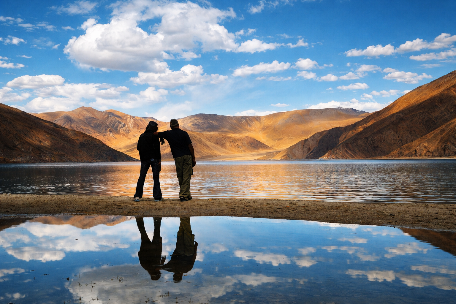 Pangong Lake โดยระหว่างทางผ่าน Chang La Pass เส้นทางภูเขาสูงของลาดักห์ และ Shyok Valley หุบเขากว้างริมแม่น้ำ ก่อนผ่านหมู่บ้าน Durbuk และ Tangtse ซึ่งเป็นชุมชนเล็ก ๆ ระหว่างทางเข้าสู่โซนทะเลสาบ